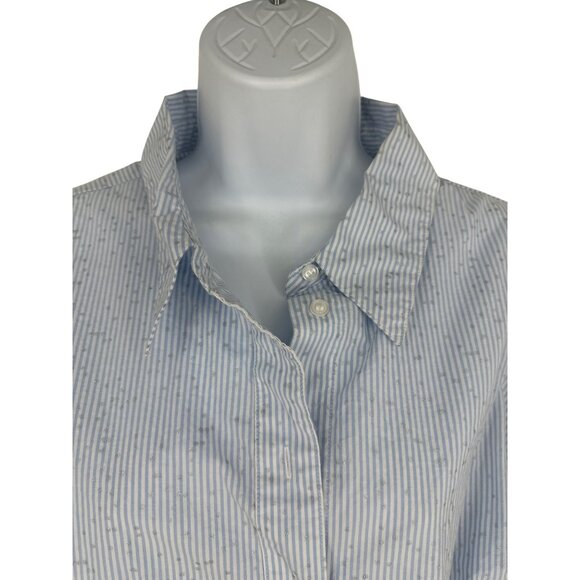 Lane Bryant Blue Pinstripe Button-Up Shirt W/ Ruffle Sleeves & Collar Size 16 - Picture 2 of 9